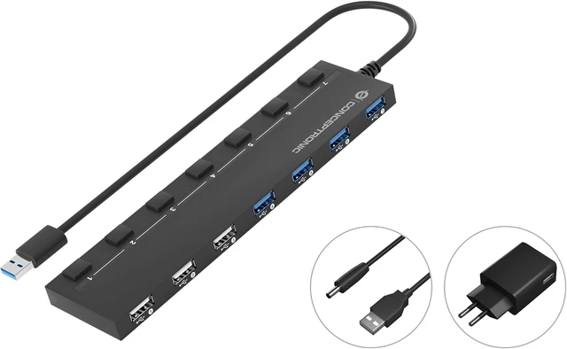 Alt view image 2 of 3 - Hub Conceptronic USB 2.0-3.0 7 P Con Inter. Y Alim