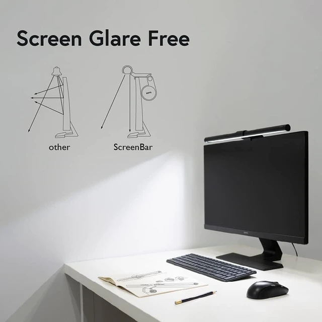 Alt view image 4 of 7 - BenQ Screenbar E-Reading LED Computer Monitor Light Lamp with Auto-Dimming and Hue Adjustment Features, Matte Black USB Powered Office Lamp (ScreenBar_Black) Complements with Backlight/RGB setups