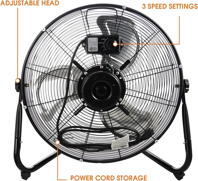 Alt view image 2 of 4 - Vie Air 20" Industrial Floor Drum Fan with 3 Speed 360 Degree Tilt Head