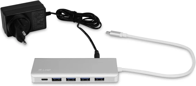 Alt view image 5 of 6 - LMP USB-C HUB 7 Port USB-A (4) & USB-C (3) hub with, W126339993 ((4) & USB-C (3) hub with External Power Supply (36W) - Silver - 2 pin EU Wall Charger P/N 22700KEY)