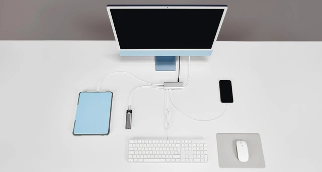 Alt view image 6 of 6 - LMP USB-C HUB 7 Port USB-A (4) & USB-C (3) hub with, W126339993 ((4) & USB-C (3) hub with External Power Supply (36W) - Silver - 2 pin EU Wall Charger P/N 22700KEY)