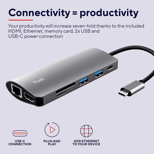 Alt view image 2 of 7 - Trust Dalyx 7-in-1 USB-C Multi-Port Adapter, HDR and HDMI 1.4 (4k 30Hz)