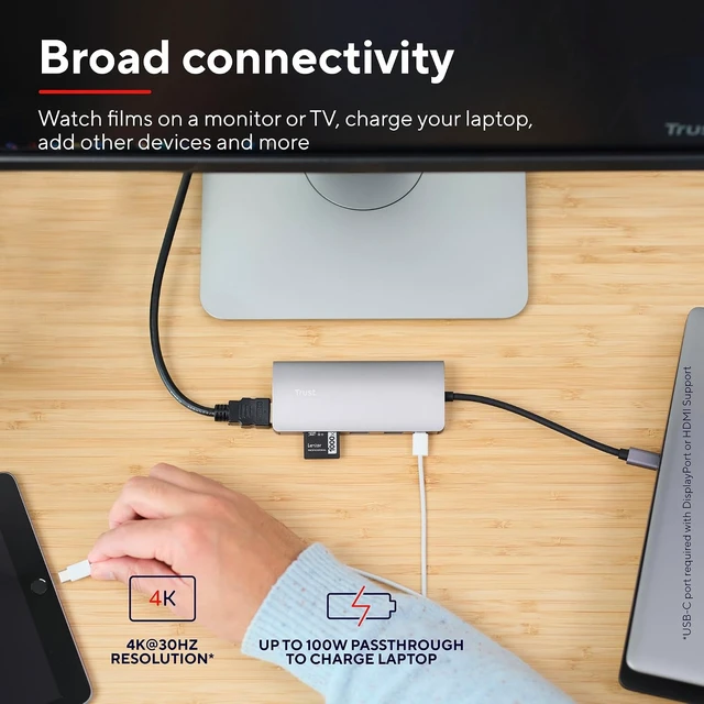 Alt view image 3 of 7 - Trust Dalyx 7-in-1 USB-C Multi-Port Adapter, HDR and HDMI 1.4 (4k 30Hz)