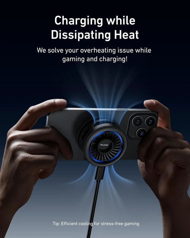 Alt view image 5 of 5 - TELESIN Magnetic Phone Cooler for Gaming and Live Streaming - Fits Neck Phone Mount - Phone Cooling Fan Portable Phones Radiator for MagSafe - Supports Wireless Charging for iPhone/Android