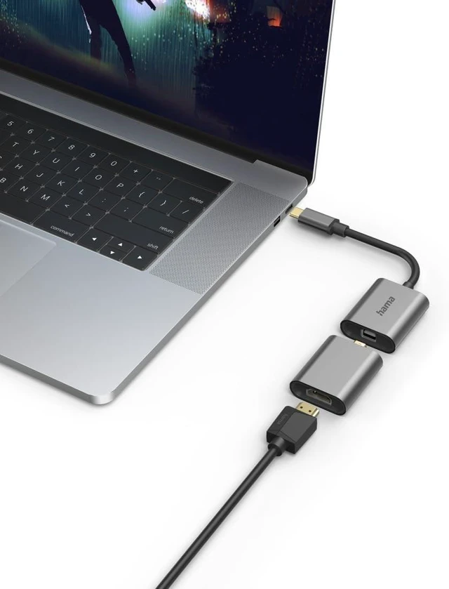 Alt view image 3 of 3 - Hama Adapter Set, 6-in-1 Hub with USB-C (USB C Adapter with Mini DisplayPort, HDMI, VGA for PC, Notebook, Tablet, TV or Projector, Ultra HD Cinema Quality 4K, Compatible with Thunderbolt) Aluminium