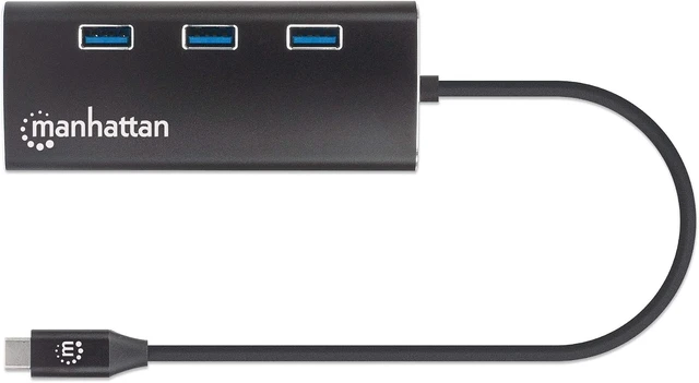 Alt view image 4 of 4 - Manhattan USB-C Dock/Hub with Card Reader, Ports (x6): Ethernet, HDMI, USB-A (x3) and USB-C, with Power Delivery to USB-C Port (100W), Cable 30cm, Aluminium, Black, Three Year Warranty, Retail Box
