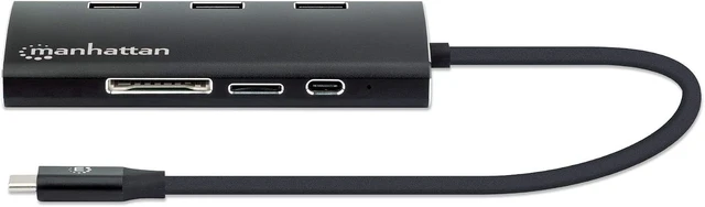 Alt view image 3 of 4 - Manhattan USB-C Dock/Hub with Card Reader, Ports (x6): Ethernet, HDMI, USB-A (x3) and USB-C, with Power Delivery to USB-C Port (100W), Cable 30cm, Aluminium, Black, Three Year Warranty, Retail Box