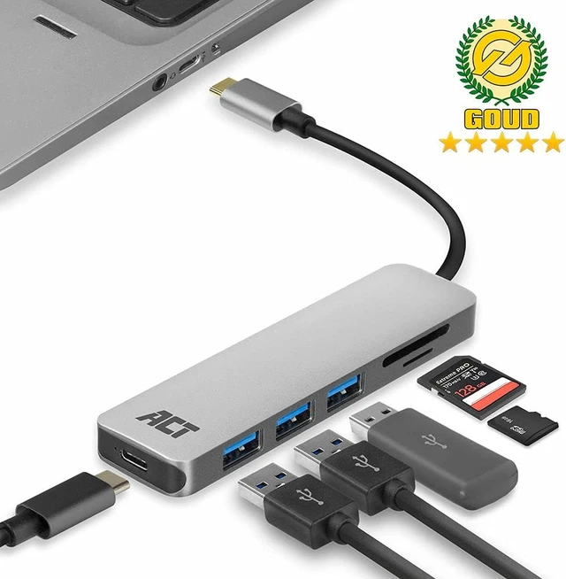Alt view image 2 of 7 - ACT AC7050 USB C Hub 6 in 1, 3-Port USB 3.0, USB Type C 55W PD Power Supply, SD/TF Card Reader, with Premium Aluminum Casing
