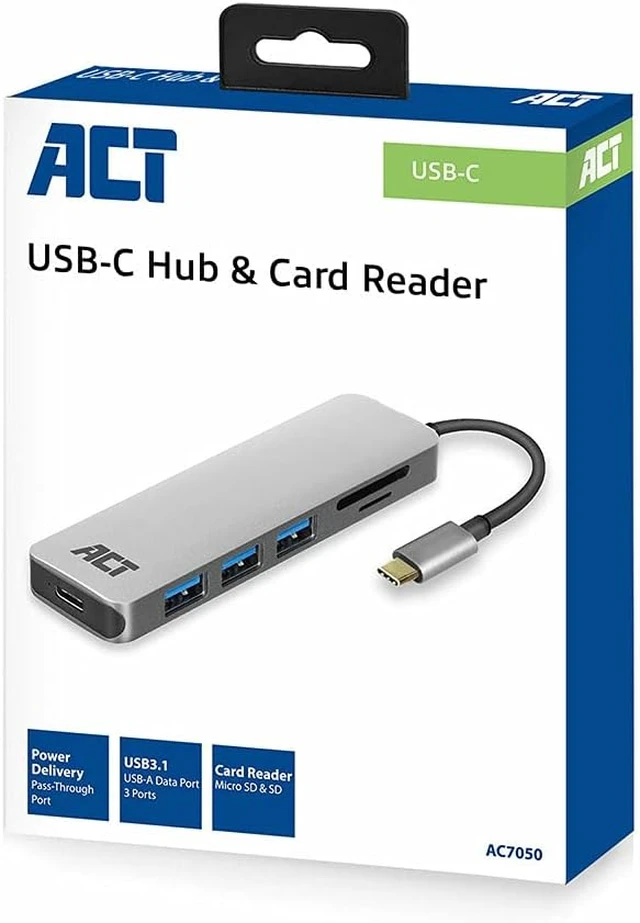 Alt view image 3 of 7 - ACT AC7050 USB C Hub 6 in 1, 3-Port USB 3.0, USB Type C 55W PD Power Supply, SD/TF Card Reader, with Premium Aluminum Casing