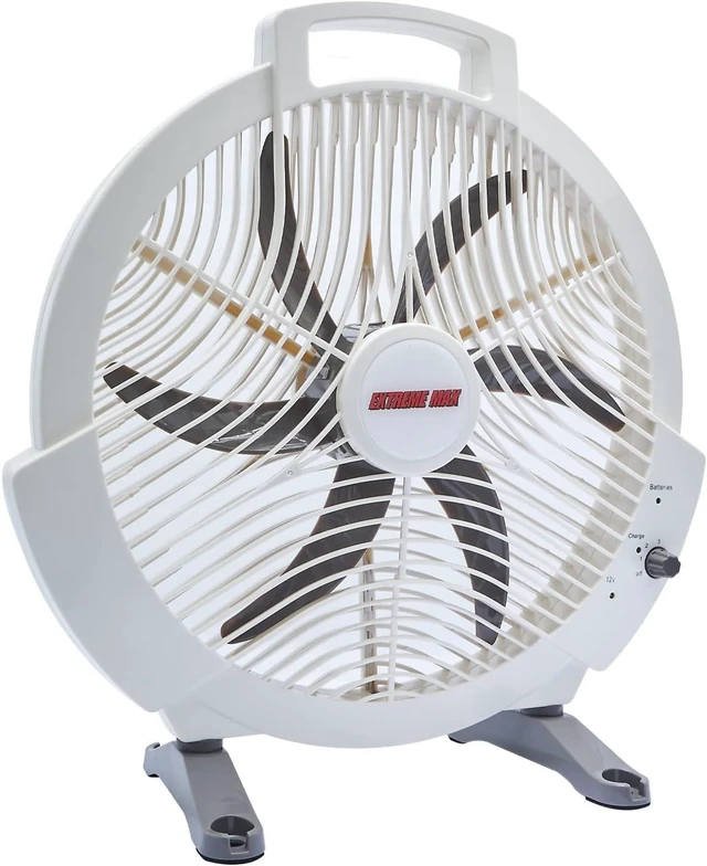 Main image of Extreme Max 1229.4089 Rechargeable AC/DC 12 Volt Box Fan with Lithium Battery for RV, Camping, Travel 12", White