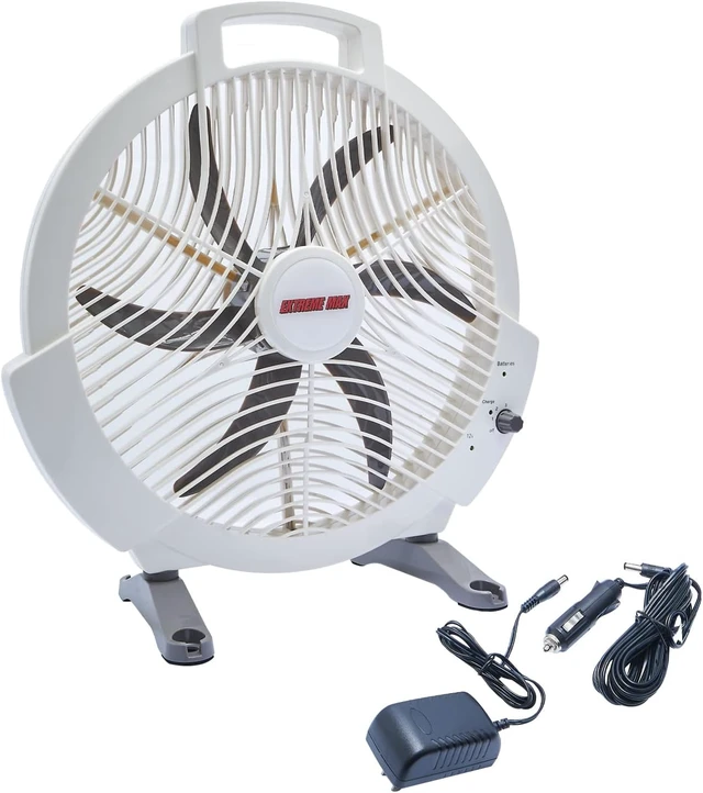 Alt view image 2 of 7 - Extreme Max 1229.4089 Rechargeable AC/DC 12 Volt Box Fan with Lithium Battery for RV, Camping, Travel 12", White