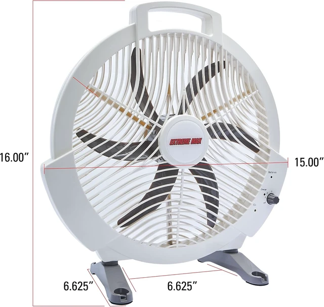 Alt view image 7 of 7 - Extreme Max 1229.4089 Rechargeable AC/DC 12 Volt Box Fan with Lithium Battery for RV, Camping, Travel 12", White