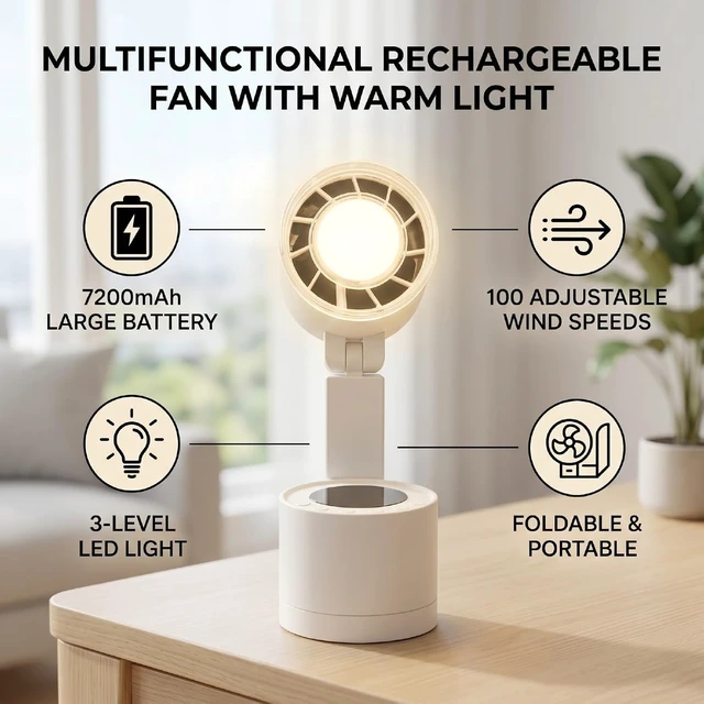 Alt view image 4 of 7 - Keenso USB Desk Fan, Foldable 7200mAh Battery