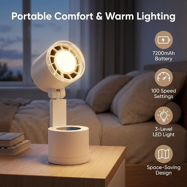 Alt view image 5 of 7 - Keenso USB Desk Fan, Foldable 7200mAh Battery