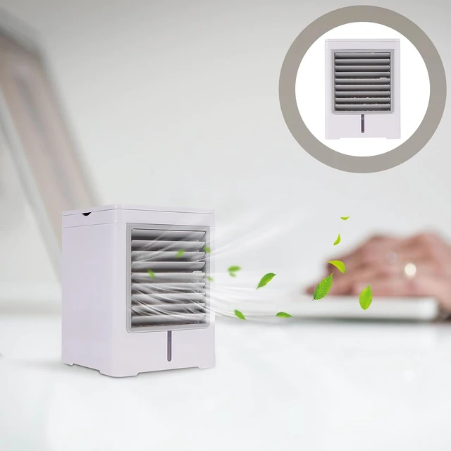 Alt view image 7 of 7 - NUOBESTY Mini USB Desktop Air Cooler Fan, Portable 470ml Water Tank, White