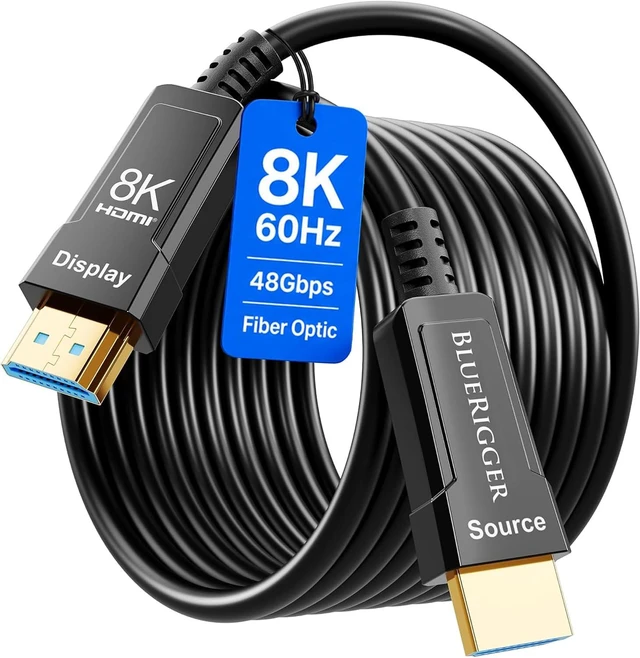 Main image of BlueRigger 10K 8K Fiber Optic HDMI 2.1 Cable 50FT in-Wall CL3 Rated 48Gbps