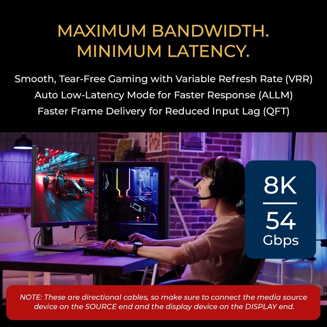 Alt view image 4 of 7 - OREI 8K DisplayPort 2.0 AOC Cable 50ft 54Gbps, 8K@120Hz, 4K@240Hz, VRR