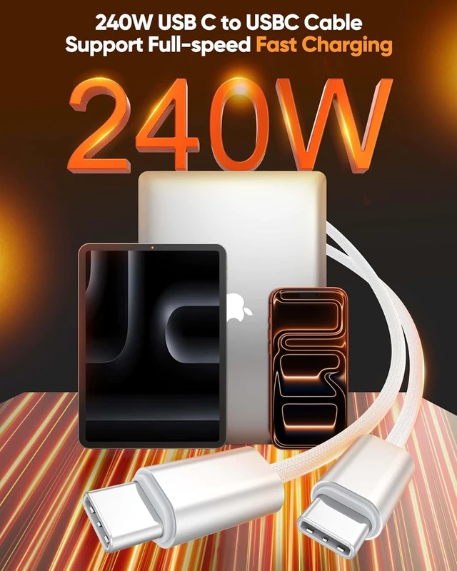 Alt view image 2 of 7 - 240W USB C to USB C Cable 3 FT 10-Pack,Braided Type C Fast Charing Cord