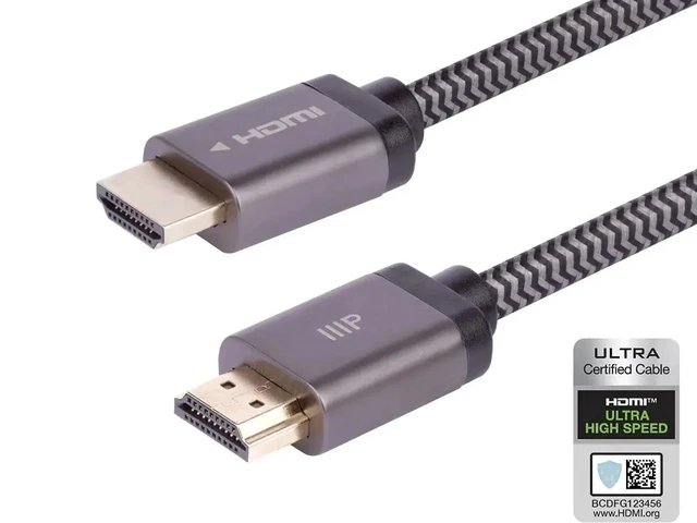 Alt view image 2 of 3 - Monoprice 8K Certified Ultra High Speed HDMI 2.1 Cable - Braided, 8K@60Hz, 48Gbps, CL2 Rated, 24AWG, 20 Feet, Black