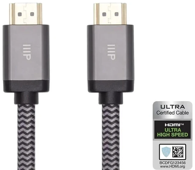 Main image of Monoprice 8K Certified Ultra High Speed HDMI 2.1 Cable - Braided, 8K@60Hz, 48Gbps, CL2 Rated, 24AWG, 20 Feet, Black