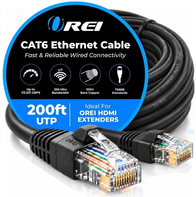 Main image of OREI 200ft Cat6 FTP Ethernet Cable, RJ45, 5Gbps Shielded Network Cable