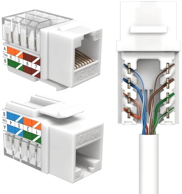 Main image of SATMAXIMUM Cat5e Keystone Ethernet Wall Jack Punch Down UTP 45-Degree (Easier Termination Than 90-Degree), RJ45 Slim Profile Speed Termination White 45° Angled (10 Pack)