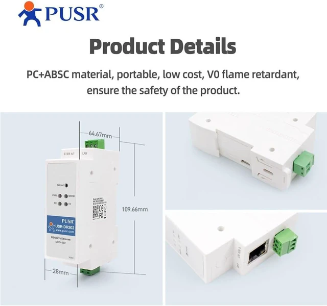 Alt view image 3 of 7 - Din Rail RS485 to Ethernet Converter Modbus RTU to TCP Modbus Gateway Transmit Data transparently Between TCP/IP and RS485 User-Defined Webpage USR-DR302