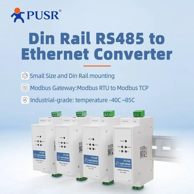 Alt view image 2 of 7 - Din Rail RS485 to Ethernet Converter Modbus RTU to TCP Modbus Gateway Transmit Data transparently Between TCP/IP and RS485 User-Defined Webpage USR-DR302