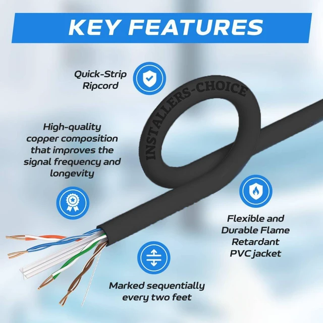 Alt view image 2 of 5 - SATMAXIMUM CAT6 Cable 500ft or 1000ft Pull Box Solid Ethernet LAN UTP Cable 23AWG 550Mhz RJ45 Network CCA Copper Clad Aluminum Wire Bulk (2, Black, 1000FT)