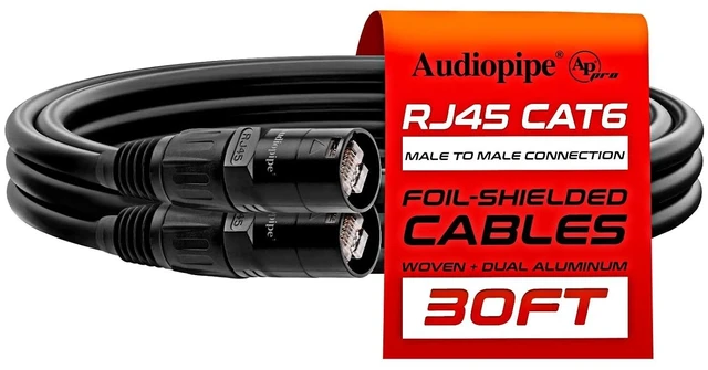 Main image of Audiopipe Ethercon Cat6 Shielded Locking Ethernet Cable Flex Soft RJ45 Pro Audio Patch Cable (ETHR-823-30S), 30ft for Live Stage, Lighting & Networking