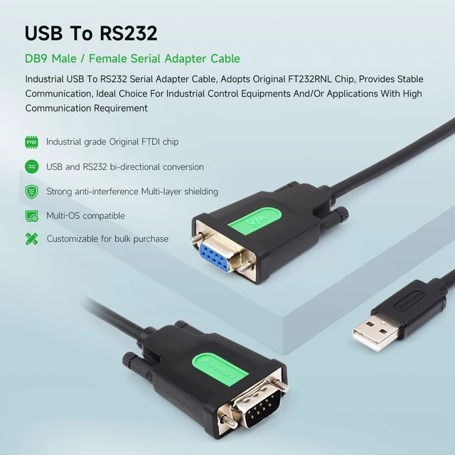 Alt view image 3 of 7 - waveshare 3PCS Industrial USB to RS232 Adapter with Original FT232RL FTDI Chip, Compatible with OS Including Mac OS,Linux,Windows 11/10/8.1/8/7/XP,Length 1.5m, USB-TO-RS232-Male-Cable