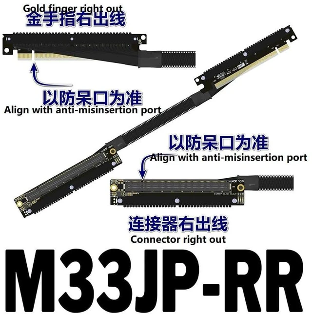 Alt view image 2 of 7 - JMT ADT-M33 PCIe4.0 x16 256Gbps GPU Extension Cable Dual Reverse Right Left Bend 30cm Compatible with Chassis A4 ITX RTX 4090 RX7900xt (M33JP-RR Dual Right-Bent)