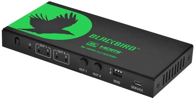 Main image of Monoprice 2x2 HDMI Matrix with Audio Extraction, 8K@60Hz, 4K@120Hz, 40Gbps, HDMI 2.1, HDCP 2.3, HDR10+ and Dolby Vision, for HDTV, Xbox, PS5/4/3, Blu-Ray Player, Fire TV, Roku - Blackbird Series
