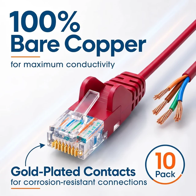 Alt view image 4 of 7 - Intellinet Cat6 Slim UTP Ethernet Patch Cable 10-Pack, 14 ft, Red