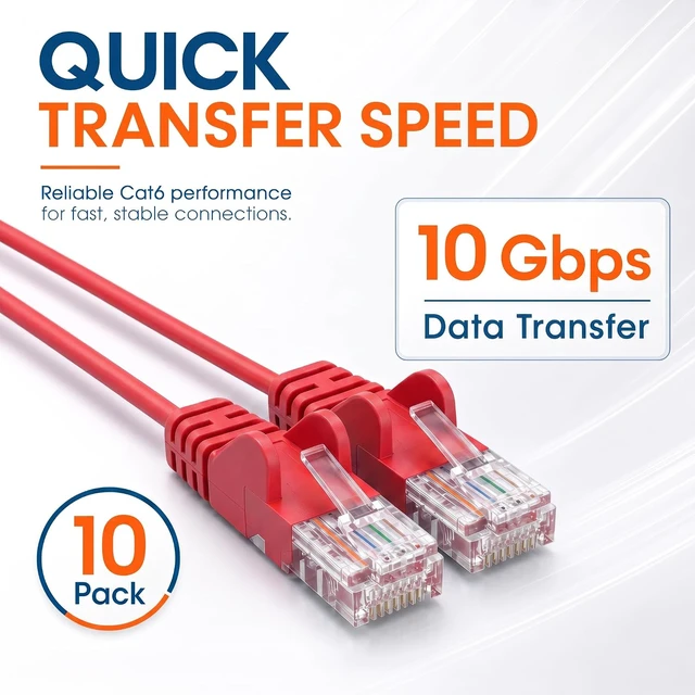 Alt view image 3 of 7 - Intellinet Cat6 Slim UTP Ethernet Patch Cable 10-Pack, 14 ft, Red