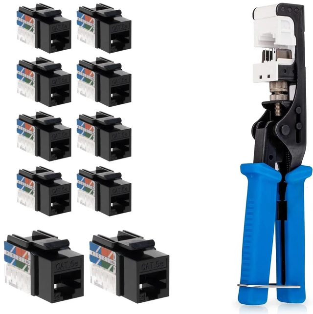 Main image of SATMAXIMUM RJ45 Punch Down Tool Kit for 45° Keystone Jacks, Speed Termination Tool with 10 Pack Cat5e 45° Keystone Connectors, Network Installation Tool (Black)