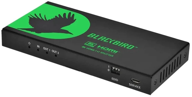 Main image of Monoprice 1x2 HDMI Splitter with Audio Extraction, 8K@60Hz, 4K@120Hz, 40Gbps, HDMI 2.1, HDCP 2.3, HDR10+ and Dolby Vision, for HDTV, Xbox, PS5/4/3, Fire TV, Roku, PC, Projector - Blackbird Series