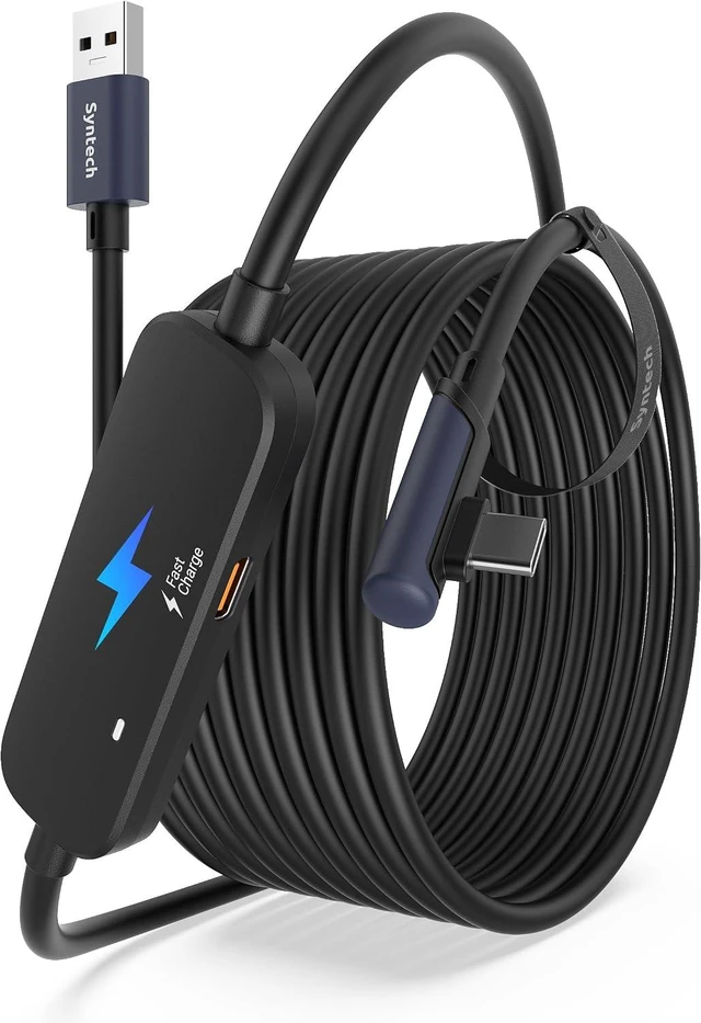 Main image of Syntech Link Cable with Charging 16FT Compatible with Oculus/Meta Quest 3S/3 Accessories, Quest2/Pro, Pico4, VR Cable Without USB 3.0 A to C Adapter for SteamVR, Charge & Link Simultaneously, Black