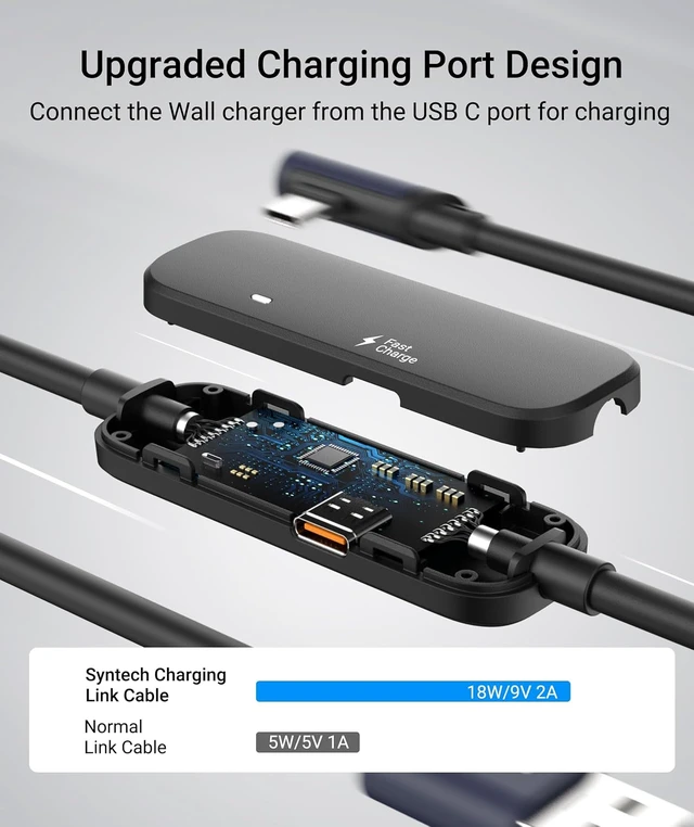 Alt view image 2 of 7 - Syntech Link Cable with Charging 16FT Compatible with Oculus/Meta Quest 3S/3 Accessories, Quest2/Pro, Pico4, VR Cable Without USB 3.0 A to C Adapter for SteamVR, Charge & Link Simultaneously, Black