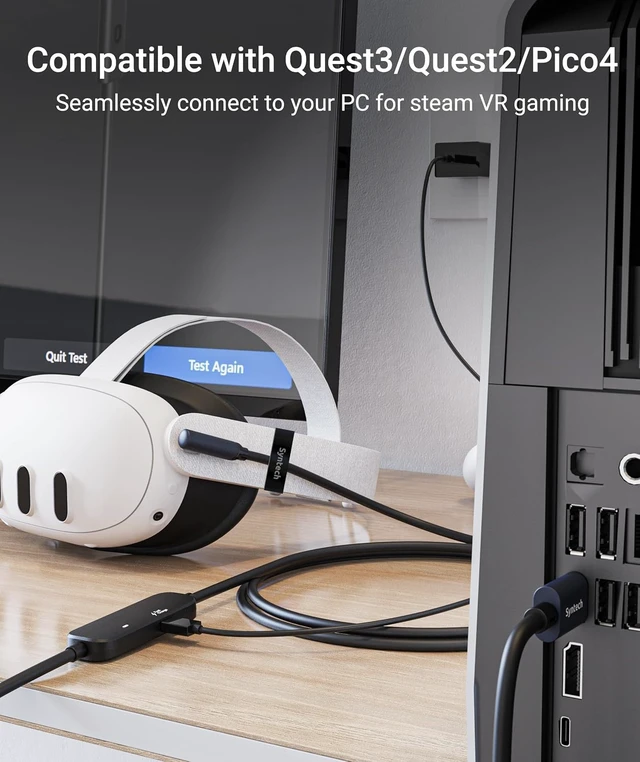 Alt view image 7 of 7 - Syntech Link Cable with Charging 16FT Compatible with Oculus/Meta Quest 3S/3 Accessories, Quest2/Pro, Pico4, VR Cable Without USB 3.0 A to C Adapter for SteamVR, Charge & Link Simultaneously, Black