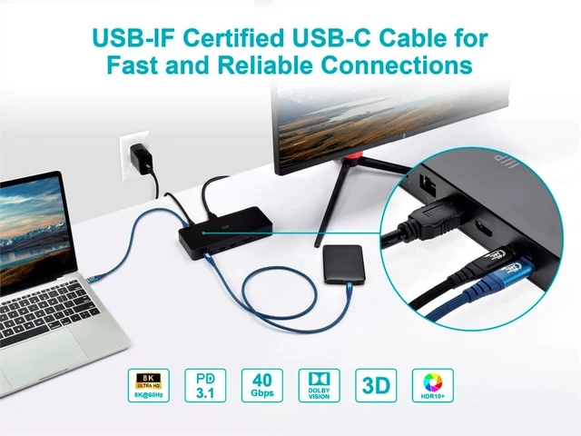 Alt view image 6 of 6 - Monoprice USB4 40Gbps Cable - 240W EPR 8K HDR USB-IF Certified Braided Ultra High-Speed 3ft Navy - 2 Pack