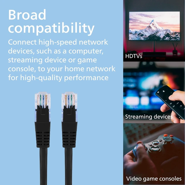 Alt view image 3 of 6 - PHILIPS Cat6 Ethernet Cable, Extra Long 50 Ft Cord, 10 Gbps, 250Mhz, RJ45M Connector, for Computer, Game Console, Cable/DSL Modem, Network Switch, Streaming Device, Black, SWR3503B/37