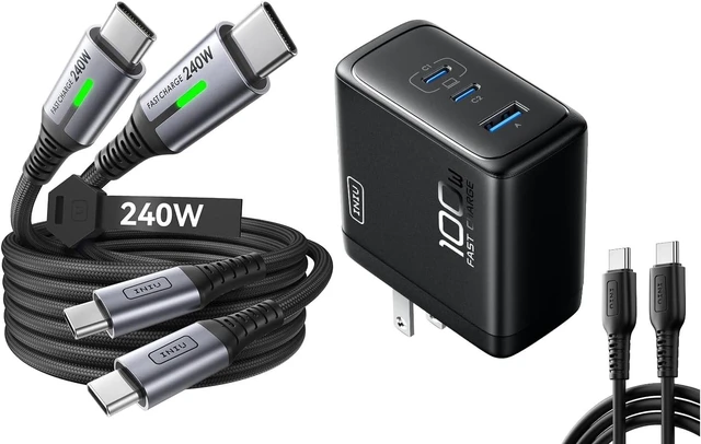 Main image of INIU USB C to USB C Cable, 240W Fast Charging Type C Charger Cord for MacBook Pro Charger, 100W GaN Tech Fast Charging, 3-Port Compact Foldable Charger with USB C Cable