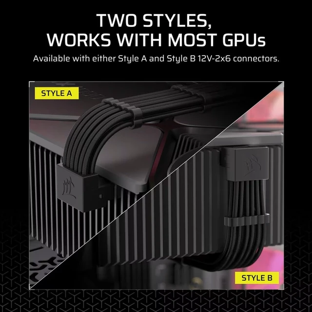 Alt view image 3 of 6 - Corsair 12V-2x6 90 GPU Power Cable for PCIe 4.0 Graphics Cards