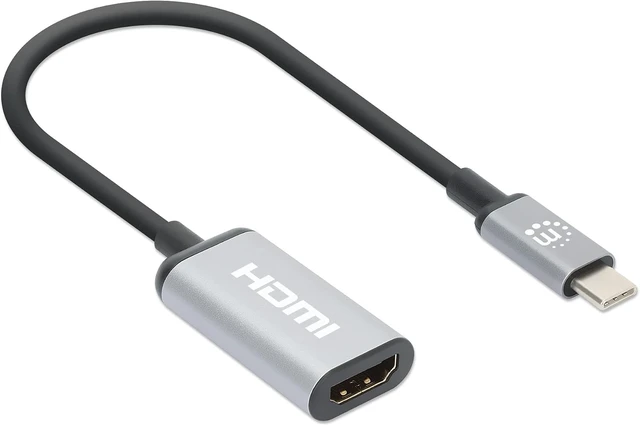 Alt view image 2 of 7 - Manhatten 4K@60Hz USB-C to HDMI Adapter USB 3.2 Type C Male to HDMI Female Active Converter Aluminum 15cm Black