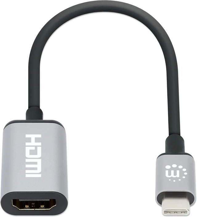 Alt view image 3 of 7 - Manhatten 4K@60Hz USB-C to HDMI Adapter USB 3.2 Type C Male to HDMI Female Active Converter Aluminum 15cm Black
