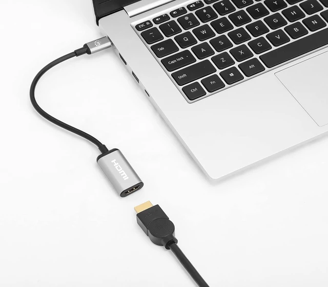Alt view image 5 of 7 - Manhatten 4K@60Hz USB-C to HDMI Adapter USB 3.2 Type C Male to HDMI Female Active Converter Aluminum 15cm Black