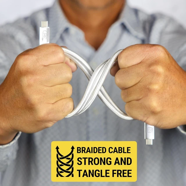 Alt view image 5 of 7 - Scosche CC4B4WT StrikeLine USB4, 4FT USB-C to USB-C Charging Cable with 240W Fast Charging and 40Gbps Data Transfer, Cord Compatible with Thunderbolt 3, MacBook, iPhone 16, iPad, Galaxy, 4K/8K Display