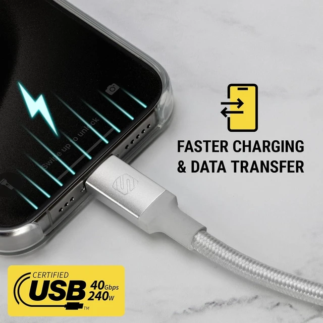 Alt view image 2 of 7 - Scosche CC4B4WT StrikeLine USB4, 4FT USB-C to USB-C Charging Cable with 240W Fast Charging and 40Gbps Data Transfer, Cord Compatible with Thunderbolt 3, MacBook, iPhone 16, iPad, Galaxy, 4K/8K Display