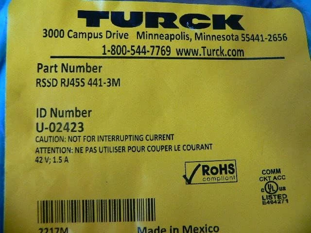 Alt view image 3 of 3 - Turck Rssd Rj45s 441-3M Cordset, 4 Pin Male to Rj45, 3M, U-02423
